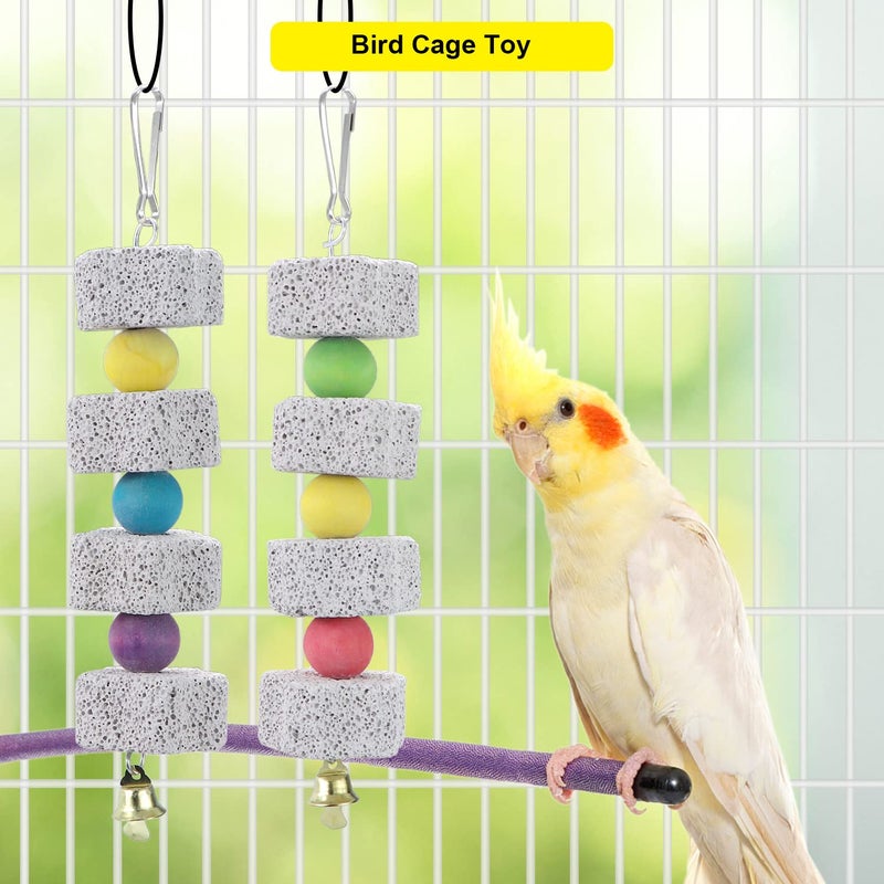 Litewoo Parrot Bird Chew Toys 2-Pcs, Bird Beak Grinding Lava Block with Bell Toy for Conure, Budgie, Parakeet, Cockatoo, Cockatiel, Finch - Image 5